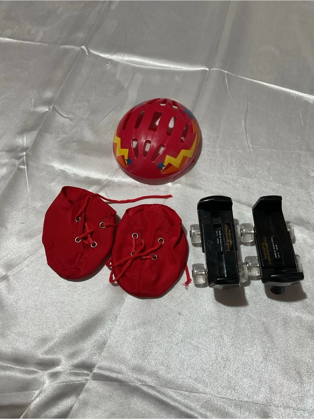 Build-A-Bear Red Helmet with Matching Red Skate Covers and Roller Bases